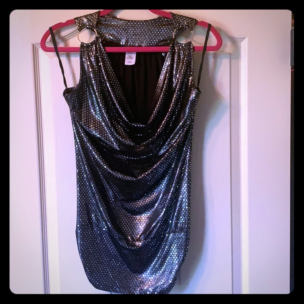 Black silky shiny top